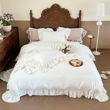 White French Vintage Princess Pure Cotton Double Layer Crinkle Yarn Bedding Set